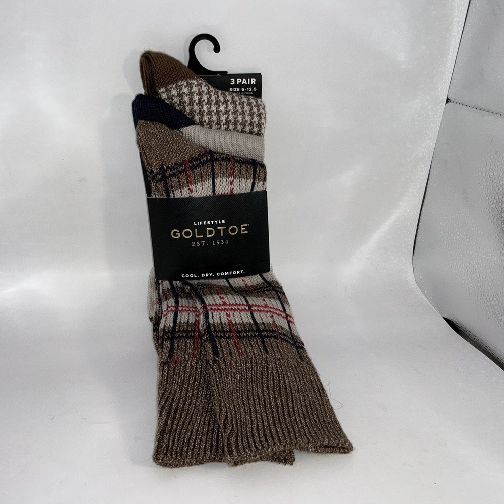 Lifestyle Gold Toe 3 Pack New In‎ Package Groovy Plaid Crew Socks